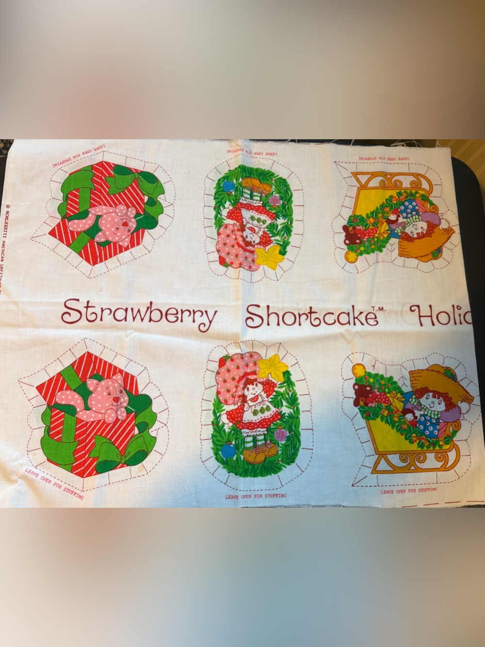 Vintage 1983 Strawberry Shortcake Holiday Fabric Panel